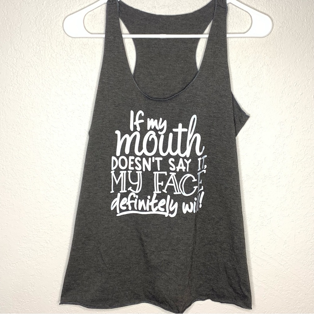 Ladies graphic charcoal colored tank top. Size M